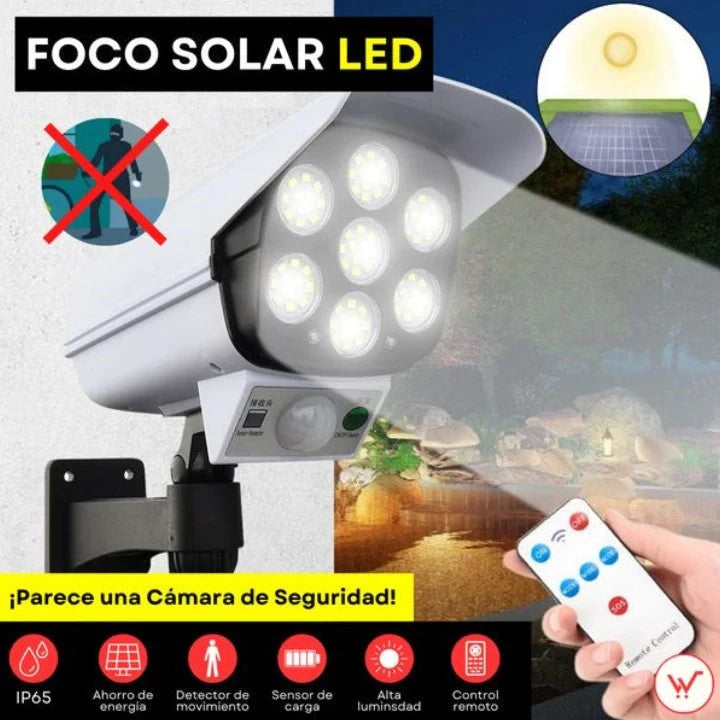 Foco Solar LED 360° Tipo Cámara de Seguridad | Iluminación con Sensor de Movimiento