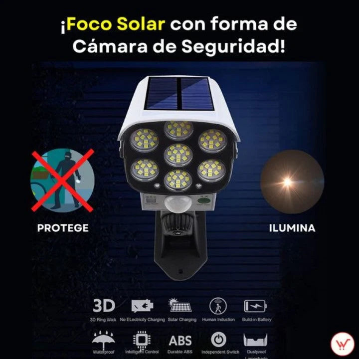 Foco Solar LED 360° Tipo Cámara de Seguridad | Iluminación con Sensor de Movimiento