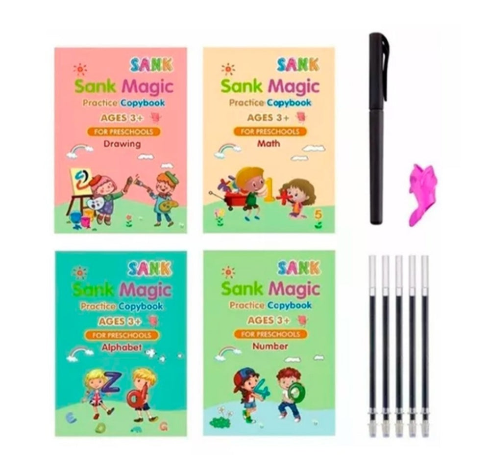 Set 4 Cuadernos Mágicos Montessori Reutilizables + Lápiz y 10 Repuestos