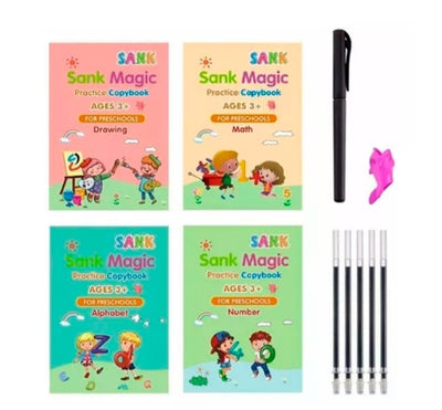Set 4 Cuadernos Mágicos Montessori Reutilizables + Lápiz y 10 Repuestos