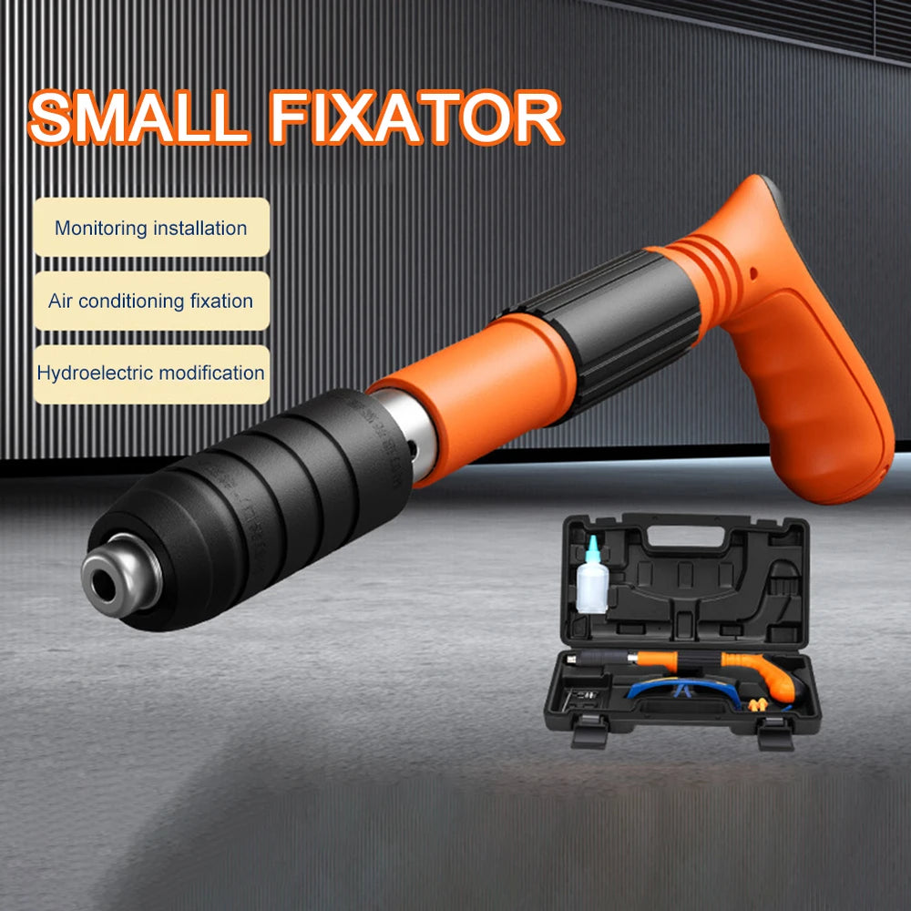 Kit Profesional: Mini Pistola Fijadora de Impacto Multisuperficie + 20 Clavos y Set de Seguridad