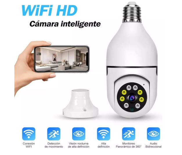 Cámara de Seguridad Inteligente Wifi 360° | Formato Ampolleta LED HD