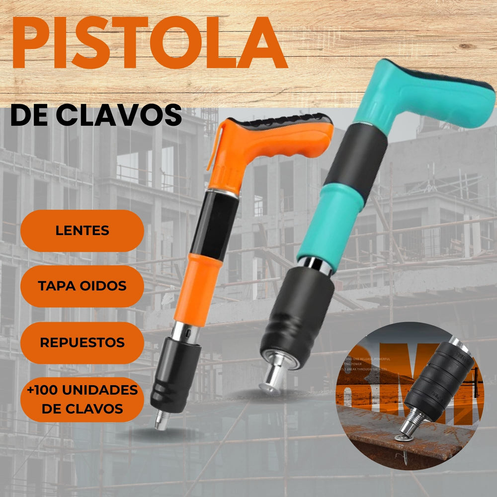 Kit Profesional: Pistola Fijadora de Clavos Manual + 100 Clavos