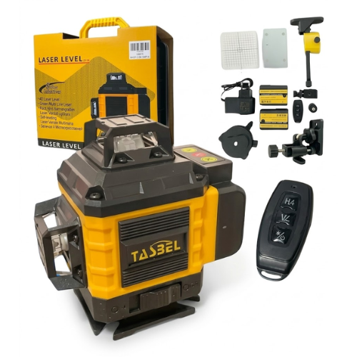 Nivel Láser Profesional Tasbel 4D luz Verde + Trípode y Doble Batería