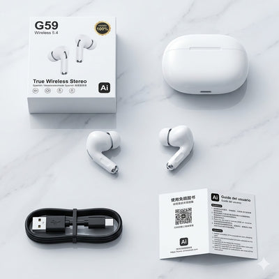 Audífonos Inalámbricos G59 con Pantalla Digital | Función Traductor en Tiempo Real