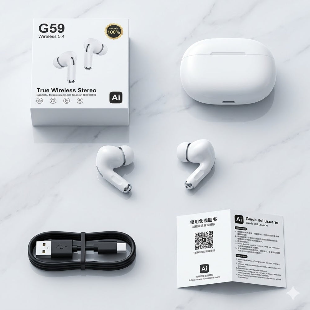 Audífonos Inalámbricos G59 con Pantalla Digital | Función Traductor en Tiempo Real