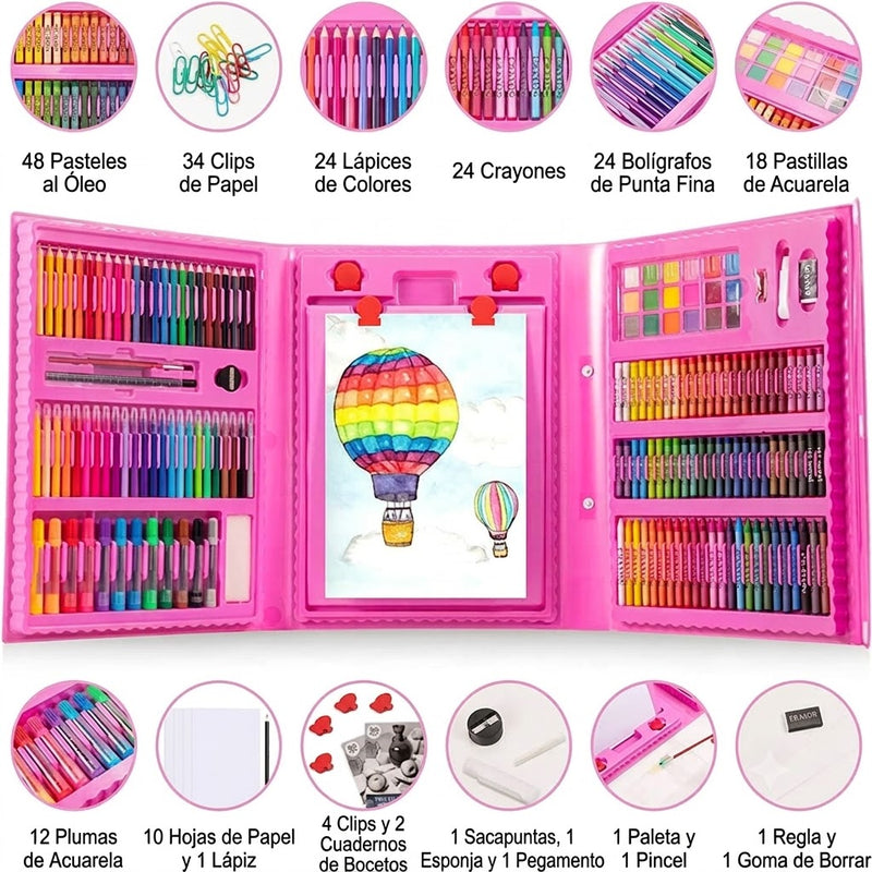 Kit de Arte y Dibujo Infantil 208 Piezas | Maletín Creativo